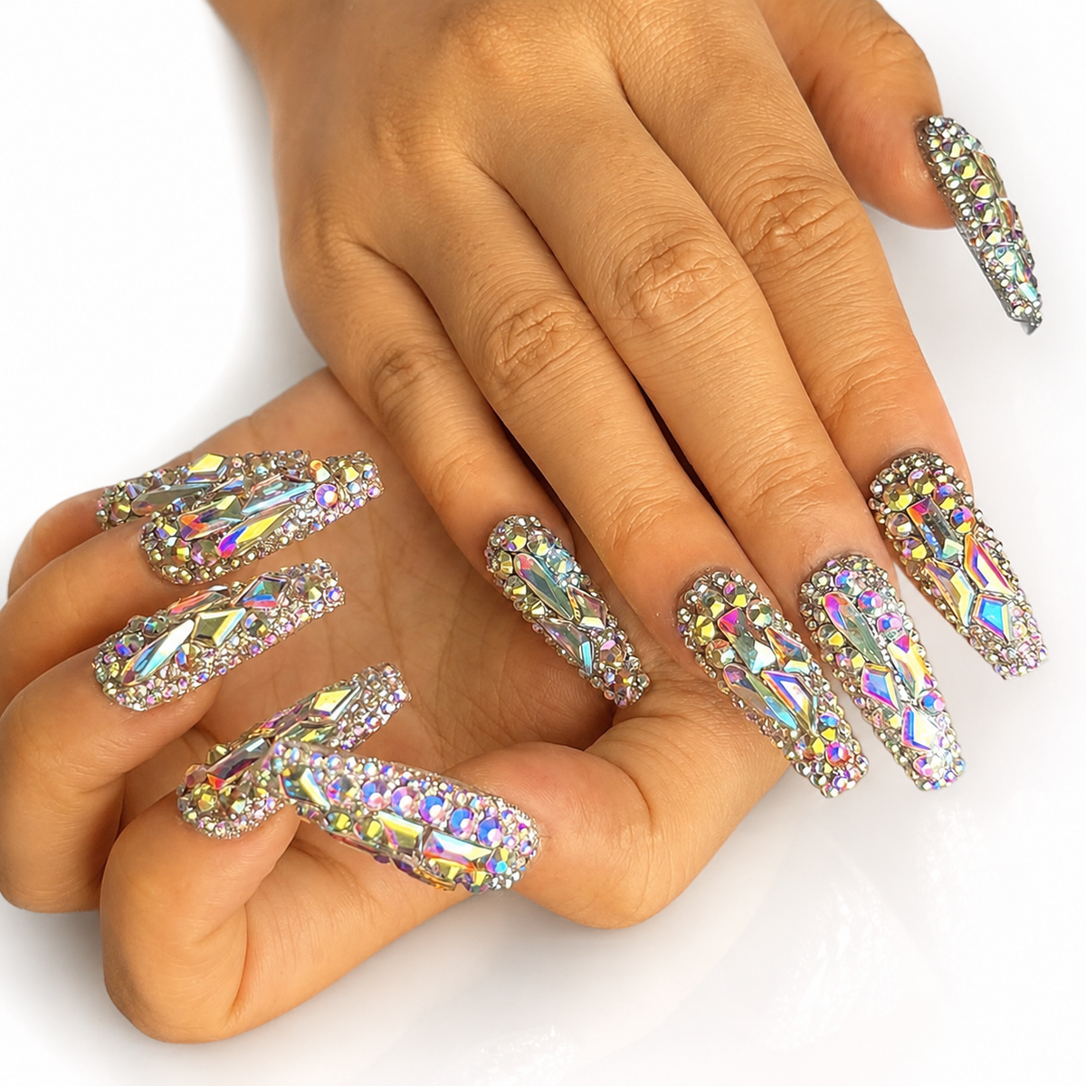 AB Crystal Press On Sqaure Nails