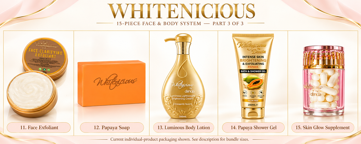 Whitenicious 15-piece face and body system — current packaging — products 11 to 15