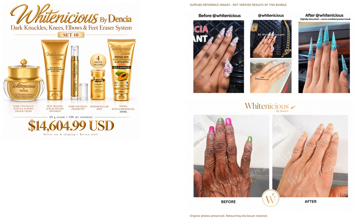 Set 10 — product lineup and supplied reference collages, not verified bundle results; retouching disclosure retained.